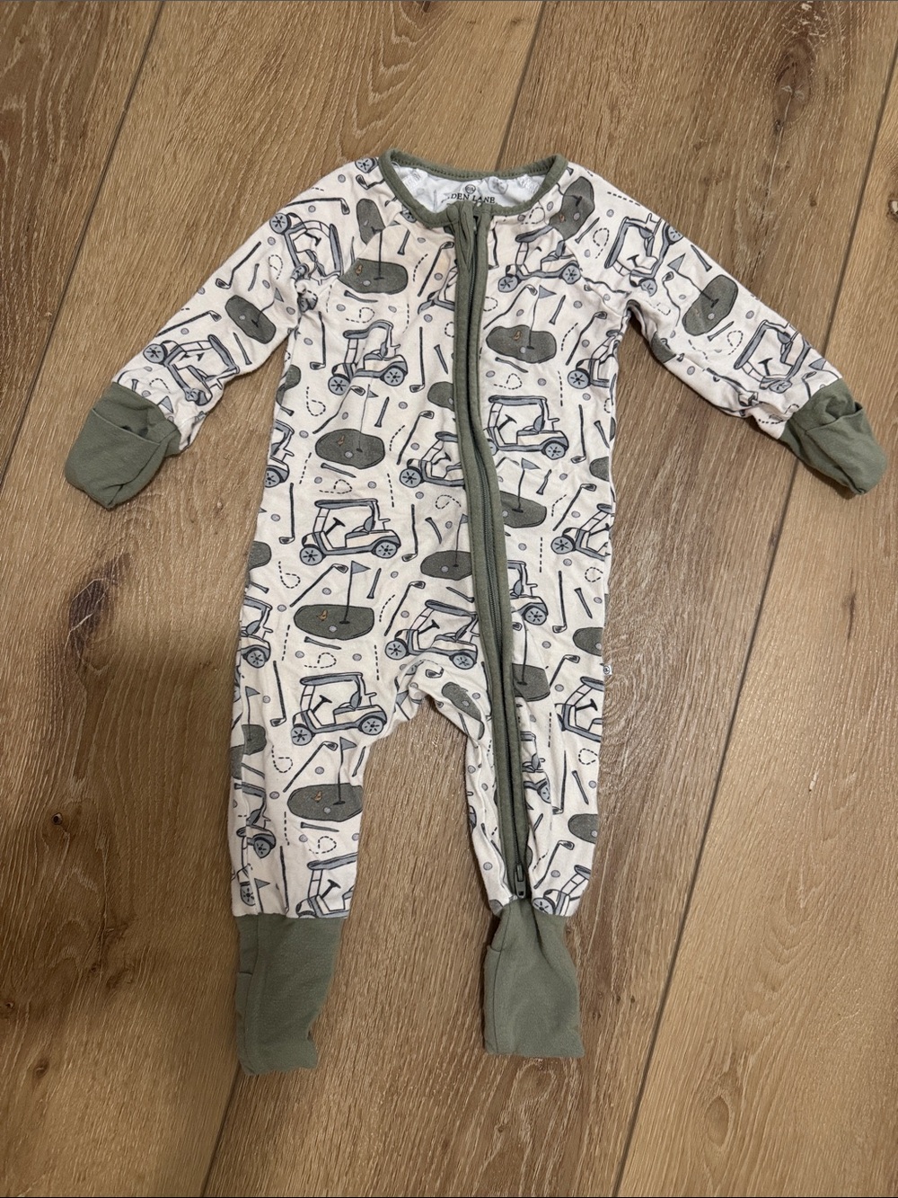 Caden Lane Olive & Cream Golf Cart Print Footie